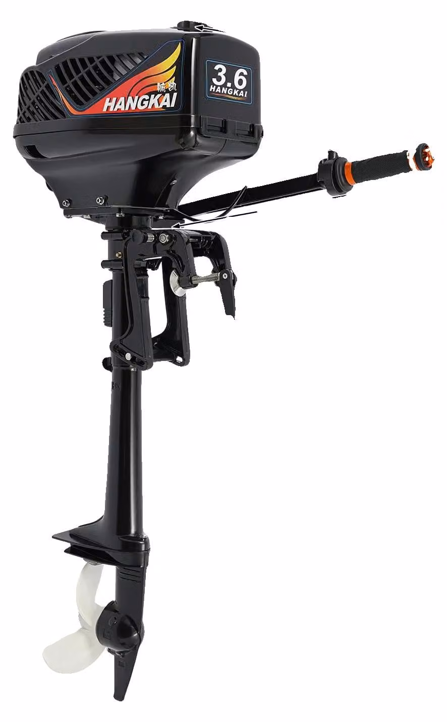 Motore fuoribordo, motore a due tempi, sterzo a 360°, colore nero