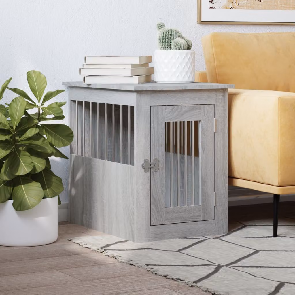Gabbia per cani da arredamento vidaXL in legno e metallo, Grigio Sonoma, L 45 cm x P 62 cm x H 59 cm