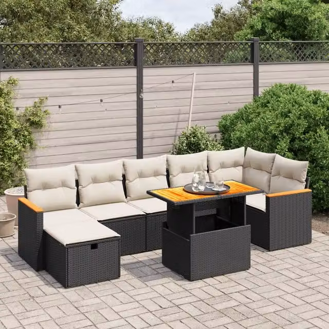 Set Divani da Giardino con Cuscini 8 pz Nero in Polyrattan 3276045