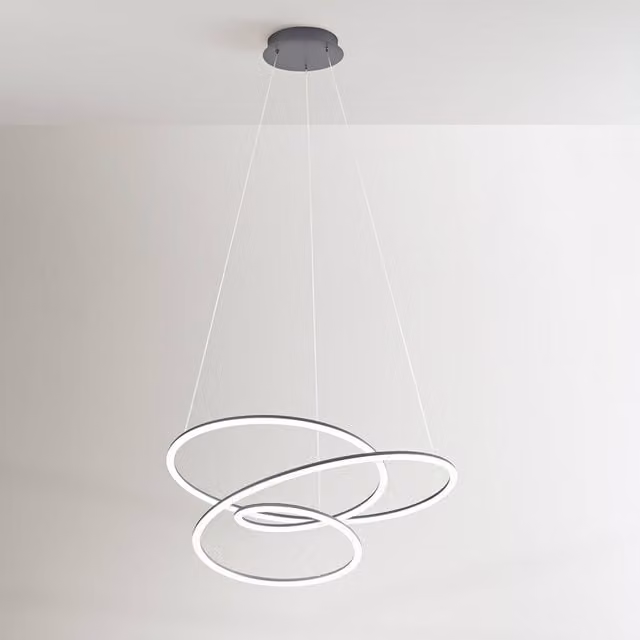 Lampada a sospensione LED Perenz Spira moderna in metallo e silicone, disponibile in bianco o grigio, con altezza regolabile e luce bianco caldo