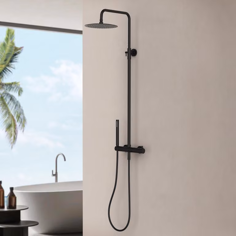 Set doccia Marwell rubinetto doccia Classico nero 88-118x20 cm - asta doccia regolabile - doccia a pioggia - doccetta con flessibile