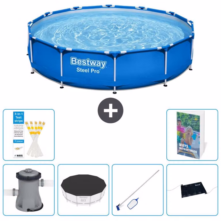 Piscina gonfiabile Bestway Steel Pro, rotonda, dimensioni 366x76 cm, composta da 5 parti, modello S241
