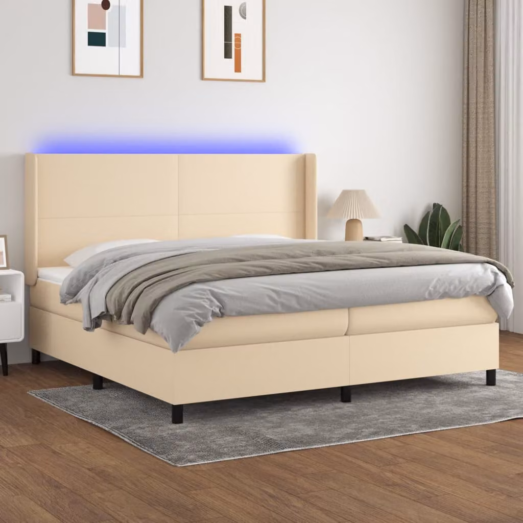 Letto Ibrido con Materasso e Illuminazione LED vidaXL in Tessuto Bianco e Beige 200x200 cm – 1