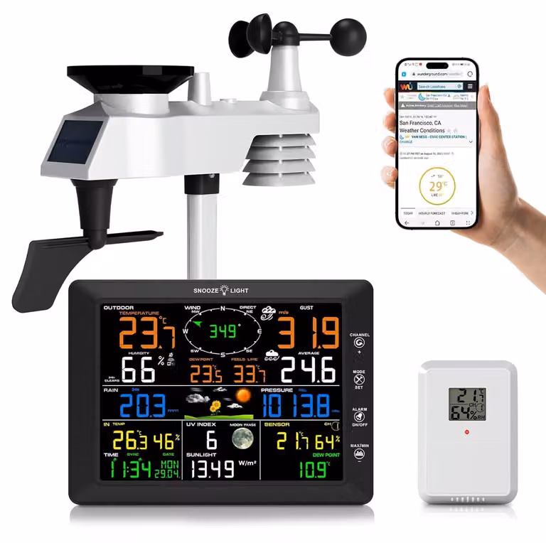 Stazione meteorologica Profit, 14 funzioni, display a colori da 20,5 cm, con pluviometro, anemometro, banderuola, sensori interni ed esterni, termometro/igrometro, indice UV, e altro