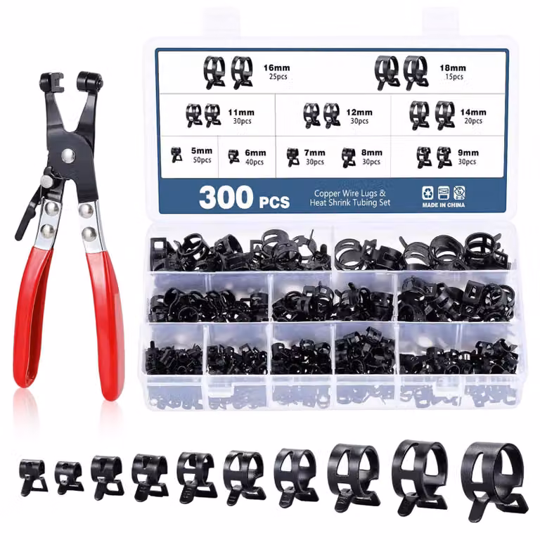 Set di fascette stringitubo da 300 pezzi, 10 misure (5-18 mm), comprensivo di pinza