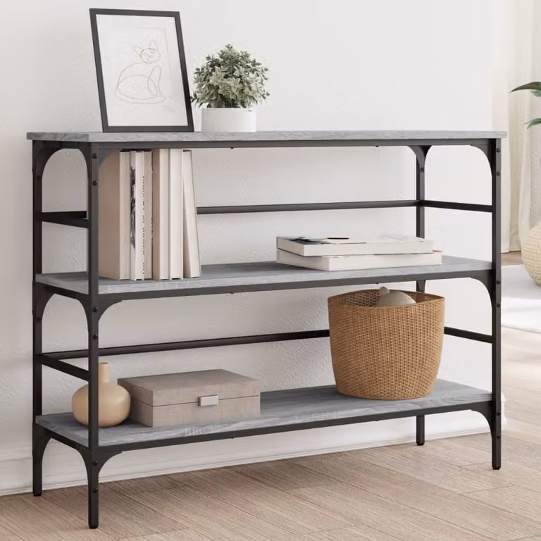 vidaXL Tavolo Consolle in Legno e Metallo Grigio, L 100 x P 32 x H 75 cm