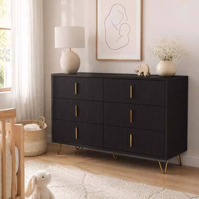 Madia 120x77x40 cm con 6 cassetti; nero e oro