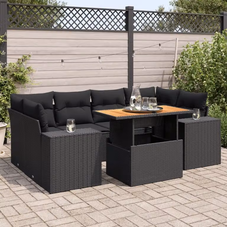 Maison Exclusive - Set Divani da Giardino con Cuscini 7pz Nero Polyrattan