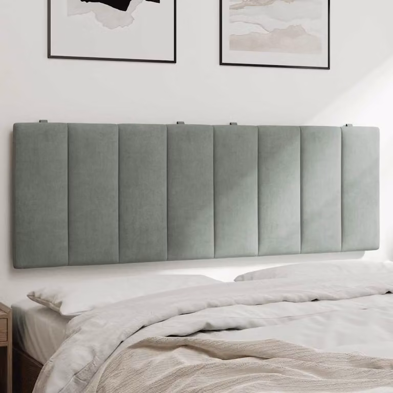 vidaXL Cuscino Testiera Hanko in Velluto Grigio Chiaro, Larghezza: 140 cm