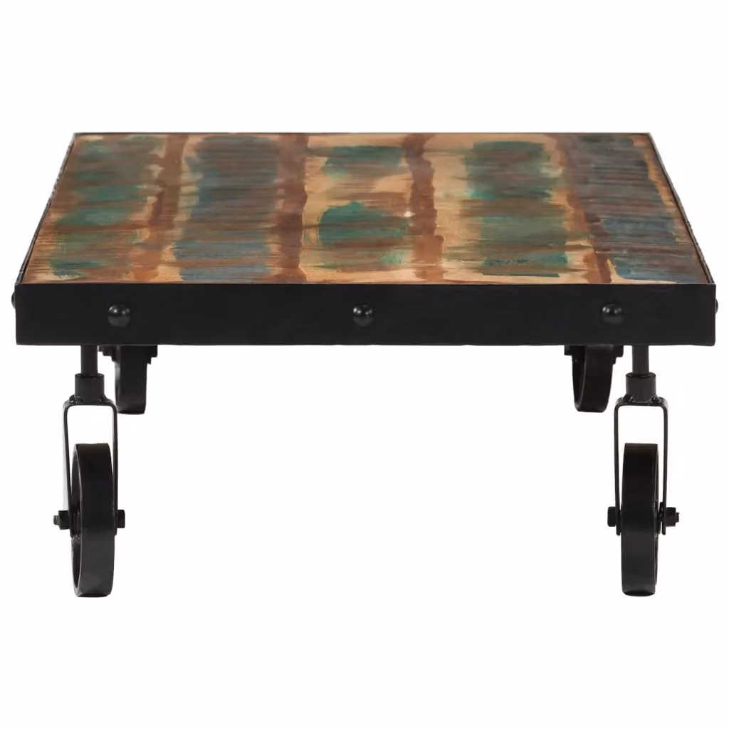 Tavolino da salotto industriale vidaXL in legno massello recuperato con ruote L: 100 cm, P: 55 cm, H: 26 cm – 2