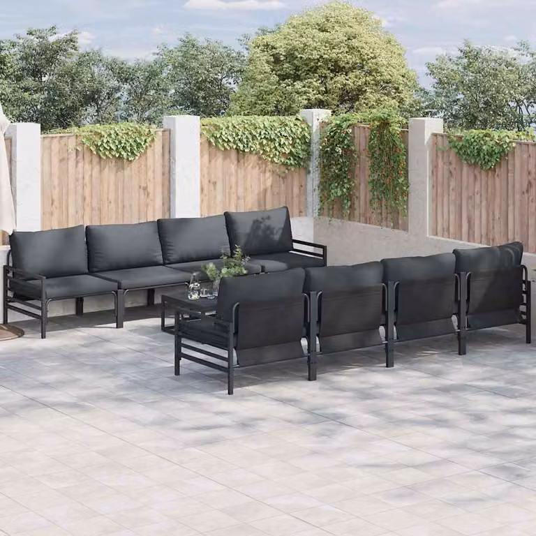 Maison Exclusive - Set di divani da giardino, 9 pezzi, colore nero, struttura in acciaio