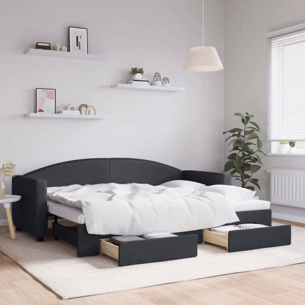Maison Exclusive - Divano letto estraibile con cassetti, nero, 80x200 cm, tessuto