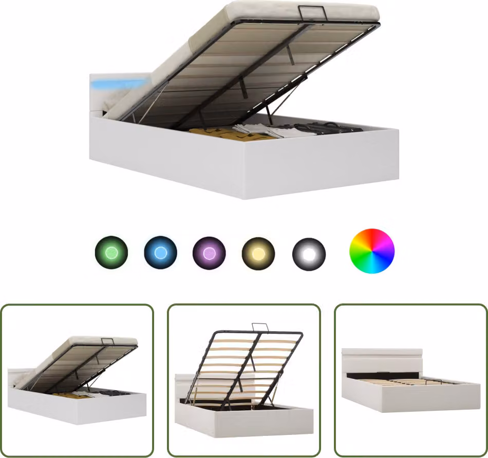 The Living Store Letto con rete Hydraulic LED Bianco in ecopelle 120x200 cm