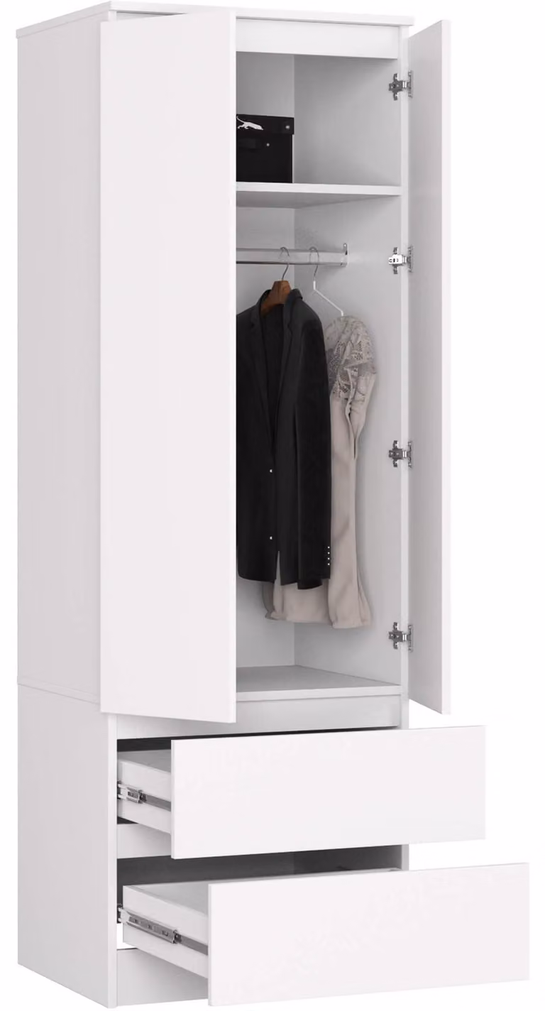 Armadio S60, 60 cm, guardaroba a 2 ante e 2 cassetti, finitura lucida, altezza 180 cm, modello STAR