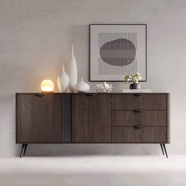 Madia Kabatiti DMORA con 3 cassetti, colore marrone, L: 195 cm, P: 38 cm, H: 81 cm – 1