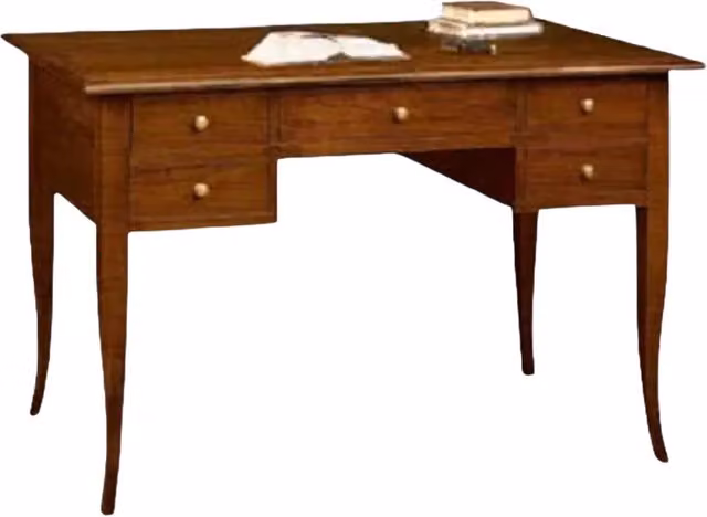 Scrivania in legno di pino con 5 cassetti stile arte povera color noce Mobili 2G L: 105 cm, P: 56 cm, H: 81 cm – 3
