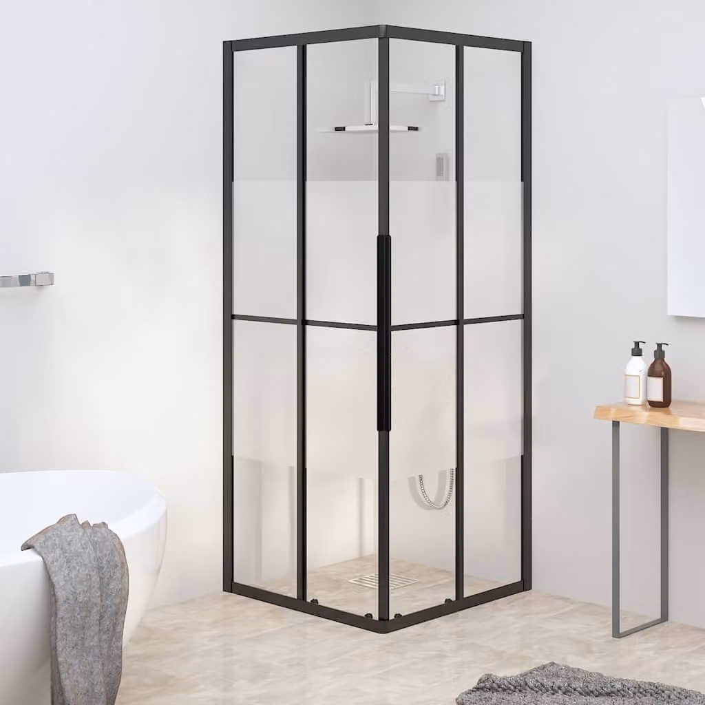 Cabina Doccia Angolare vidaXL in Vetro ESG Semi Smerigliato con Profilo Nero L: 80 cm, P: 70 cm, H: 180 cm