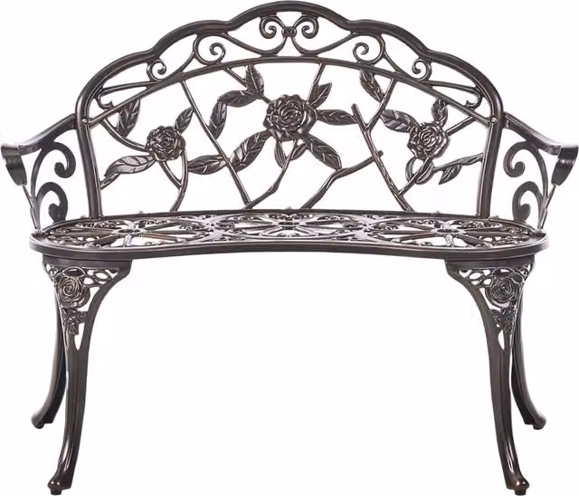 Panchina da giardino Beliani in alluminio marrone con braccioli e design floreale vintage per 2 persone