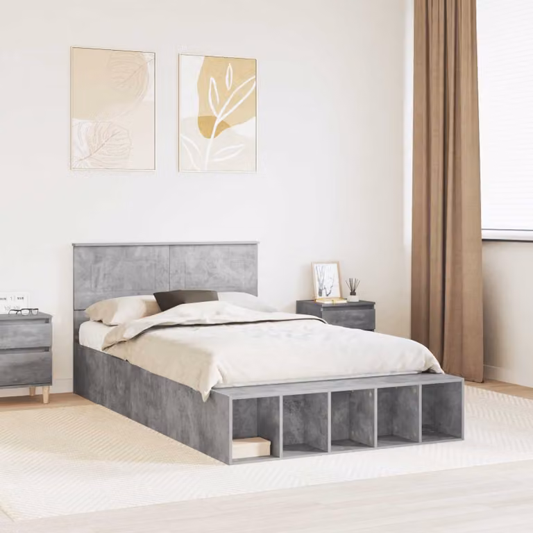 Struttura letto moderna vidaXL con scaffale e cassetti Grigio, L/P/H: 120 x 200 x 90 cm