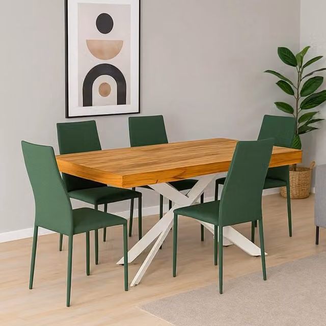 Tavolo Allungabile con Piano Effetto Rovere e Gambe Bianche a Croce, 160/240 x 90 x 75 cm