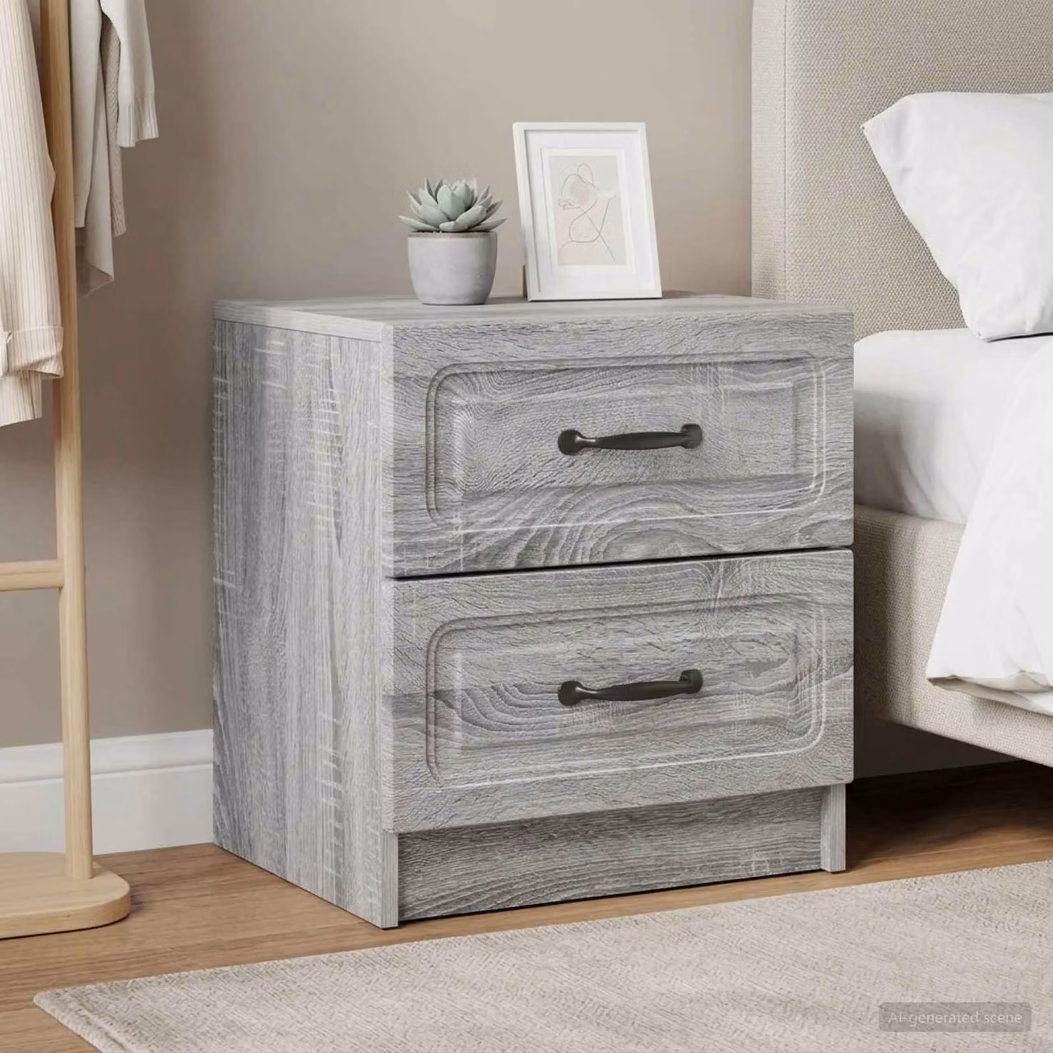 Set di 2 Armadi da Notte Moderni vidaXL in Grigio Sonoma, L 43 cm x P 34,5 cm x H 44,5 cm