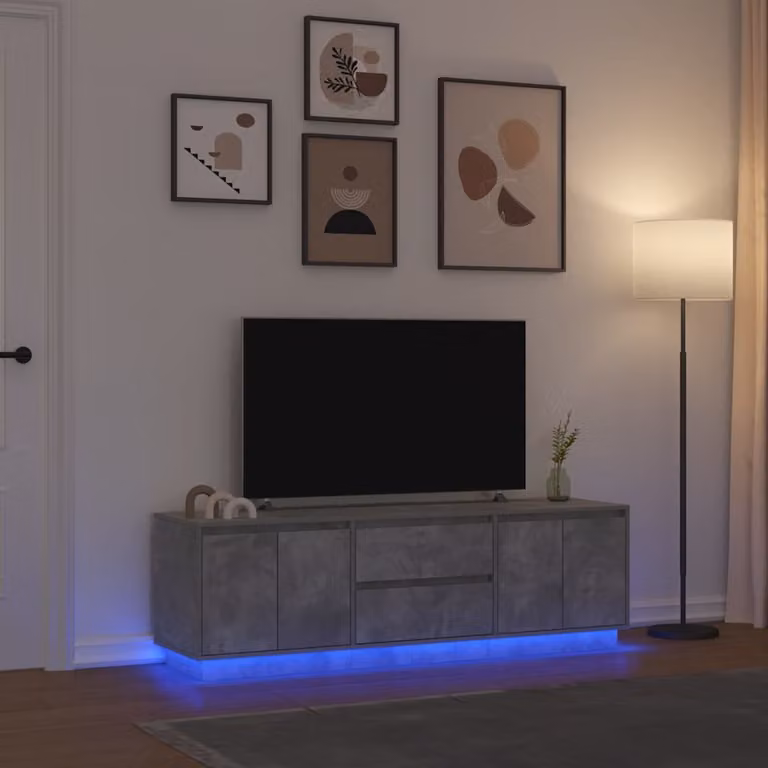 vidaXL Mobile Porta TV Moderno con Luci LED Integrate Grigio Cemento, L 160,5 cm x P 41 cm x H 50 cm
