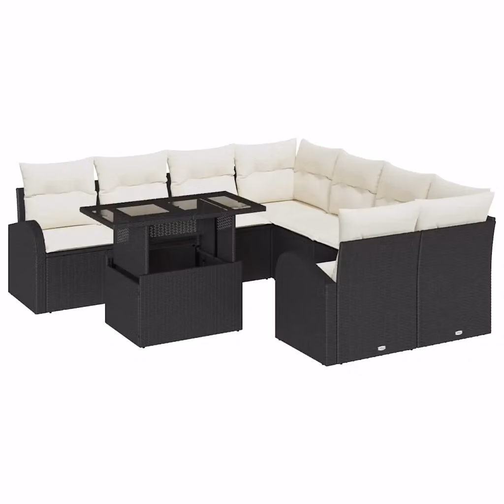 vidaXL Set Divano da Giardino Moderno a Forma di U 9 Pezzi con Tavolino e Cuscini Bianchi e Neri in Rattan e Metallo – 2