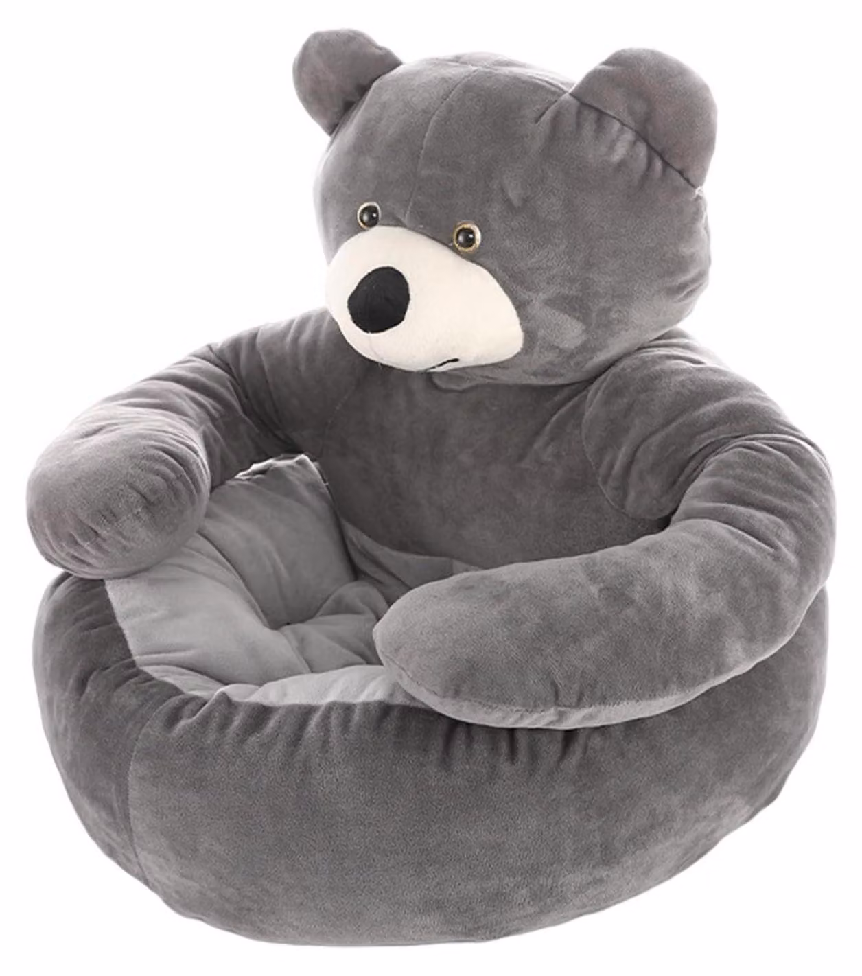 Cuccia per animali domestici a forma di orso, diametro 60 cm, grigia. Imbottitura removibile e lavabile