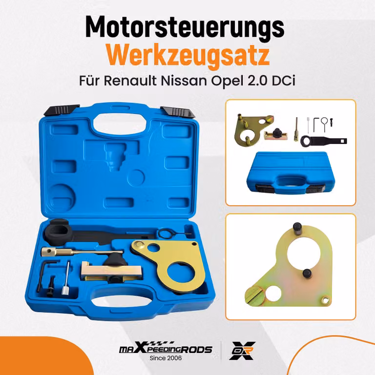 Kit di strumenti per la regolazione della fasatura, realizzato in acciaio ad alta resistenza, dimensioni 10 mm x 5 mm x 25 mm, compatibile con Opel Vivaro M9R. Garantisce regolazioni precise della fasatura e rispetta gli standard del settore