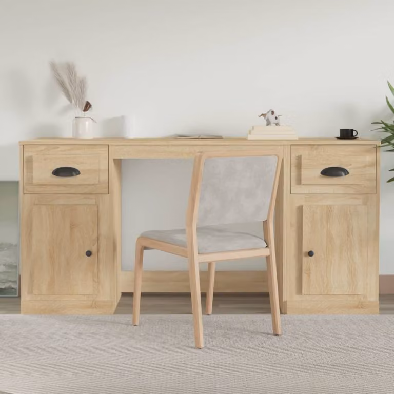 The Living Store Scrivania con contenitore in legno rovere Sonoma