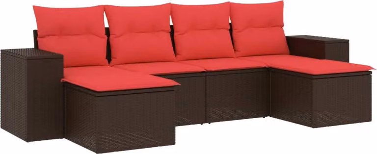Set Divani da Giardino 6 pz con Cuscini Marrone in Polyrattan