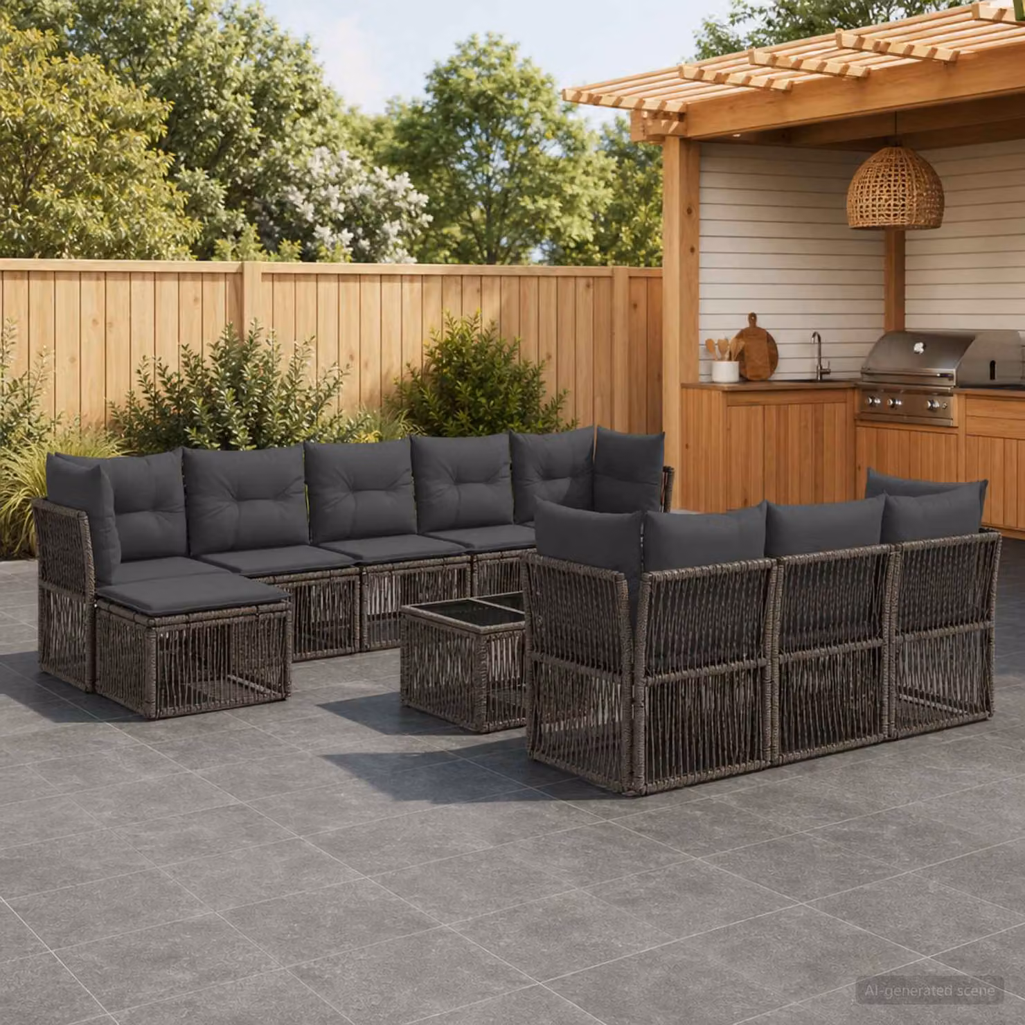 Set Divano da Giardino vidaXL 11 pz Grigio con Poltrone, Tavolino e Pouf in Polyrattan e Acciaio