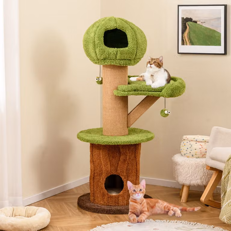 Albero per gatti Costway verde con 2 casette, pali in sisal e cuscini rimovibili