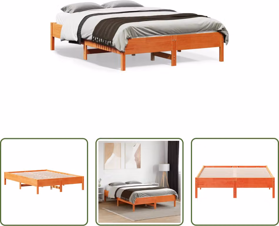 The Living Store letto in legno massiccio senza materasso cera marrone 140x190 cm legno di pino