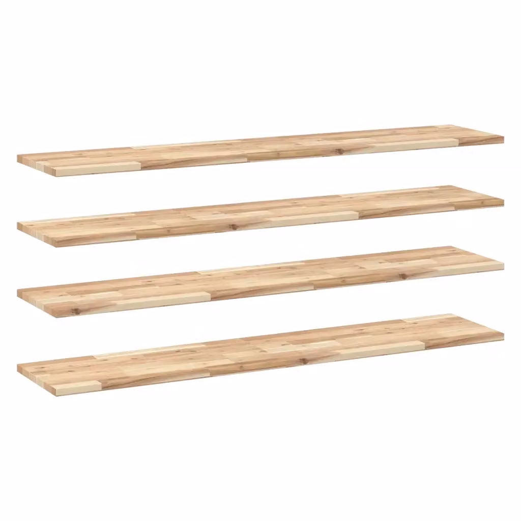 Set di 4 mensole da parete vidaXL in legno di acacia non trattato, colore marrone, L 140 x P 30 x H 2 cm