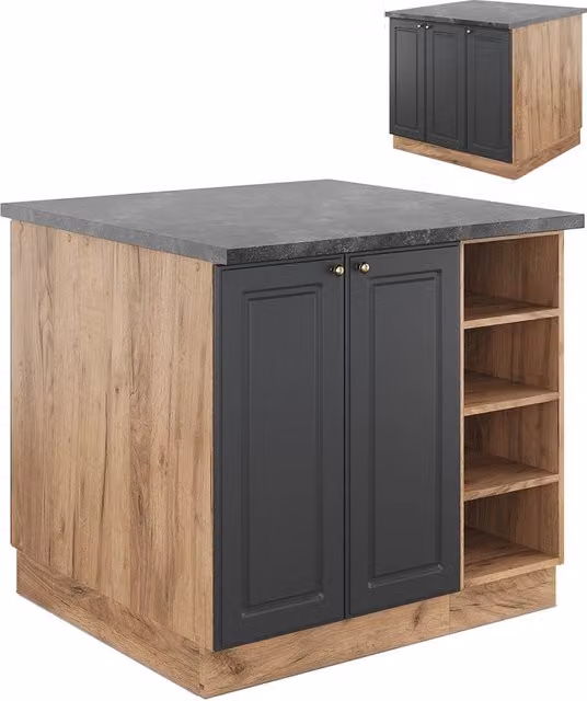 Isola cucina Fame-Line Antracite-oro/Rovere dorato 90 cm senza piano di lavoro Vicco