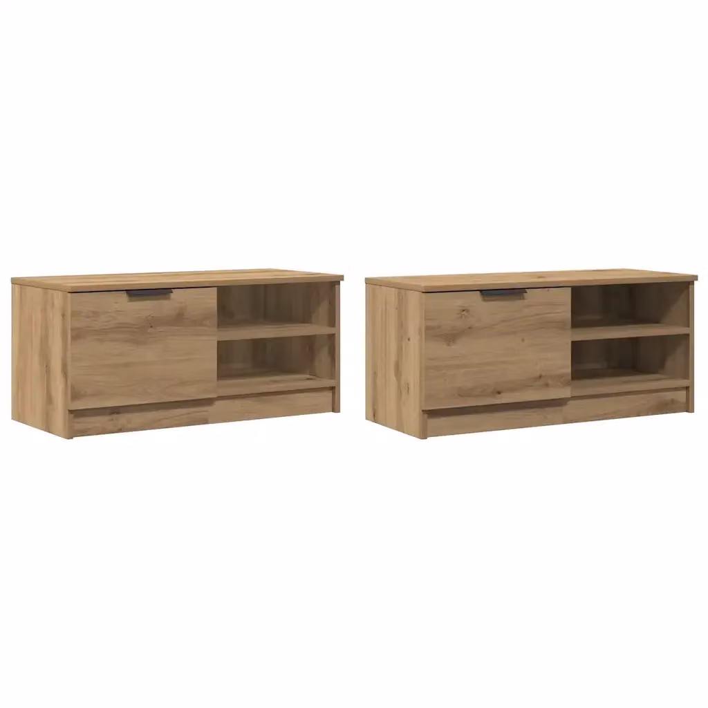 Set di 2 mobili porta TV vidaXL in legno MDF color rovere marrone, design moderno per soggiorno o camera da letto, L: 80 cm, P: 35 cm, H: 36,5 cm – 2