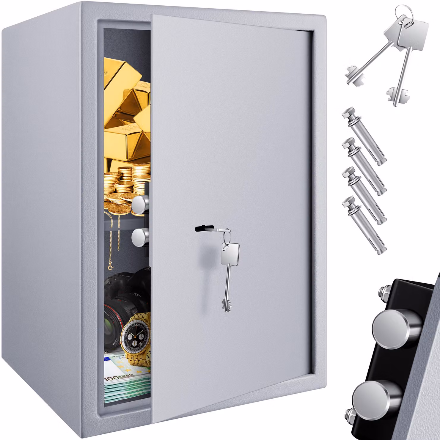 KESSER® Cassaforte da parete per mobili, dimensioni 50x35x31 cm, con serratura a due chiavi, inclusi 2 chiavi e viti di montaggio