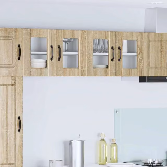 Set di 2 pensili da cucina vidaXL in legno color rovere, con ante a battente e ripiani interni, montaggio a parete, L: 60 cm, P: 31 cm, H: 40 cm