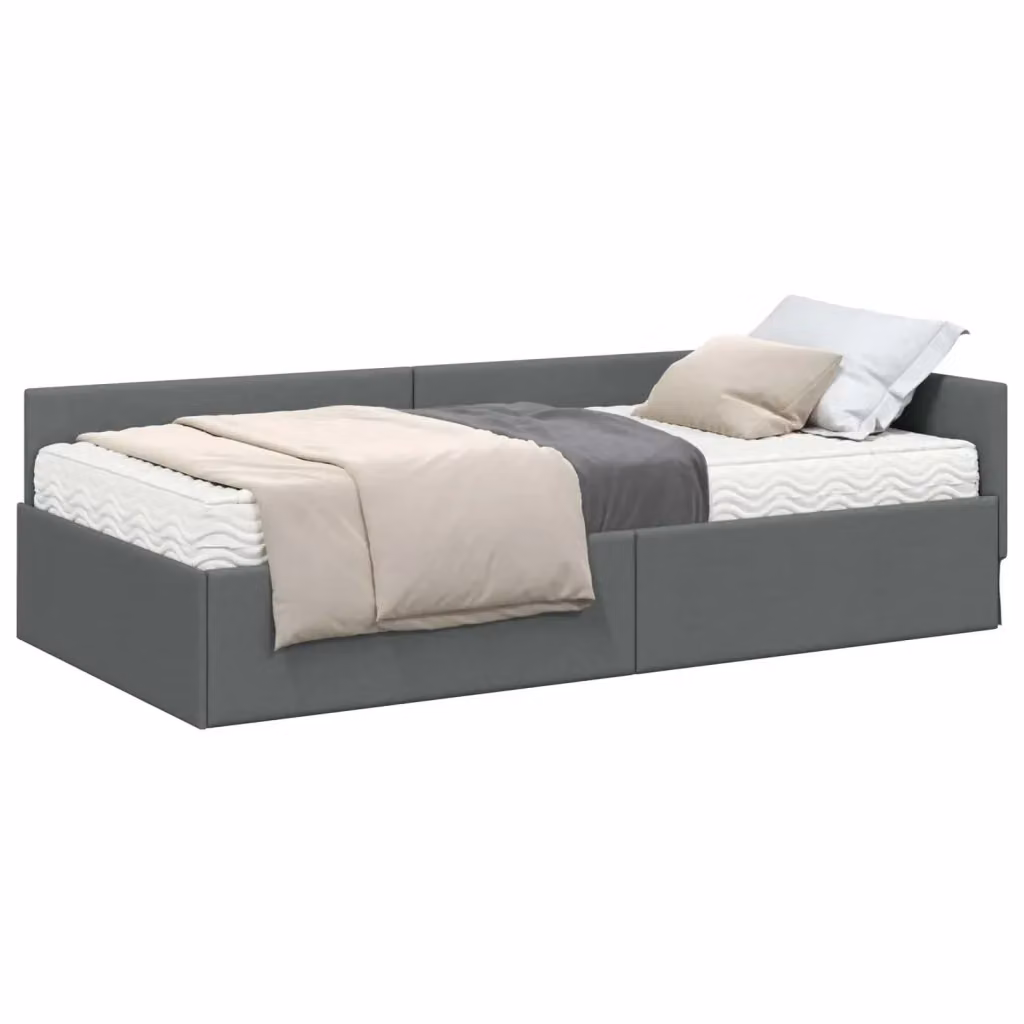 vidaXL Struttura Letto Angolare con 2 Materassi in Tessuto Grigio L 200 x P 80 cm – 2