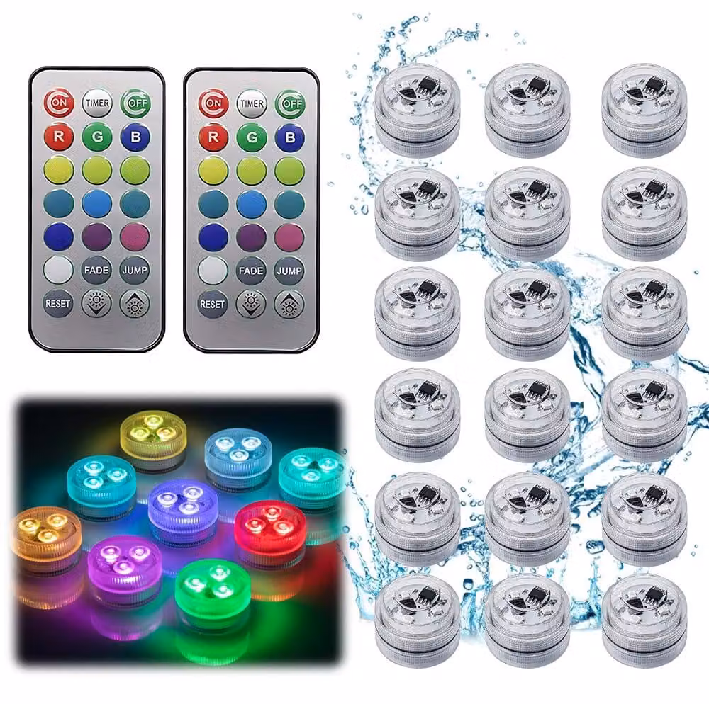 Mini luci subacquee a LED, 18 pezzi, RGB, con telecomando, impermeabili