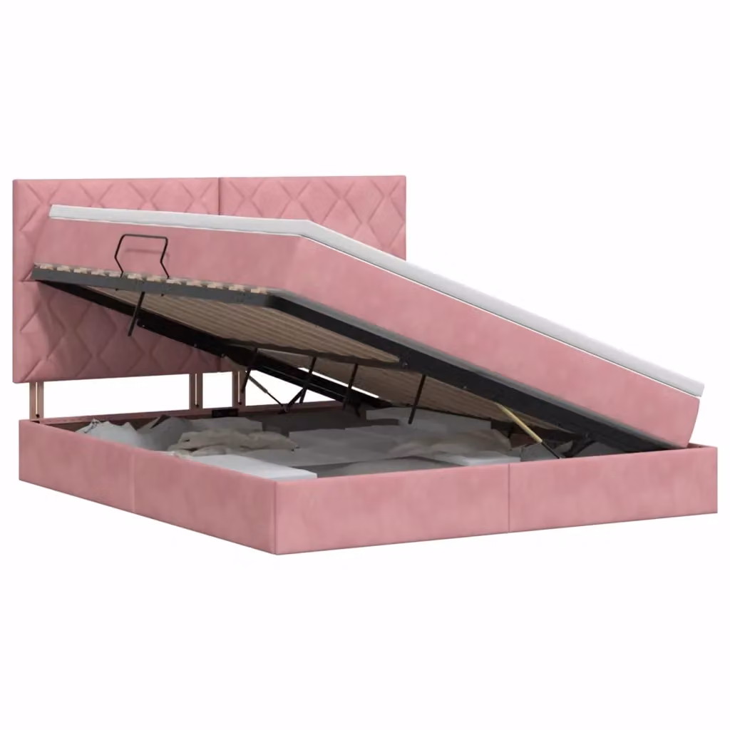 Letto con contenitore vidaXL in velluto rosa con base a sollevamento e porta USB, L/P: 180 x 200 cm – 2