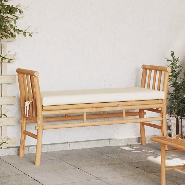 Panchina da giardino vidaXL in bambù marrone con braccioli, L 110 x P 38 x H 65 cm