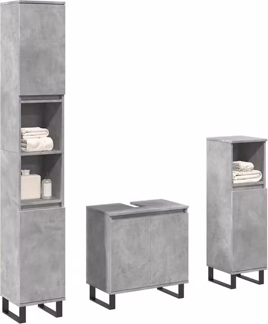 Set Mobili da Bagno 3 pz Grigio Cemento in Legno Multistrato 3324954