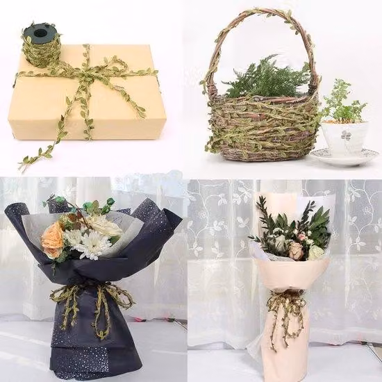 Corda di iuta con foglie, 20 m, foglie artificiali, decorazione