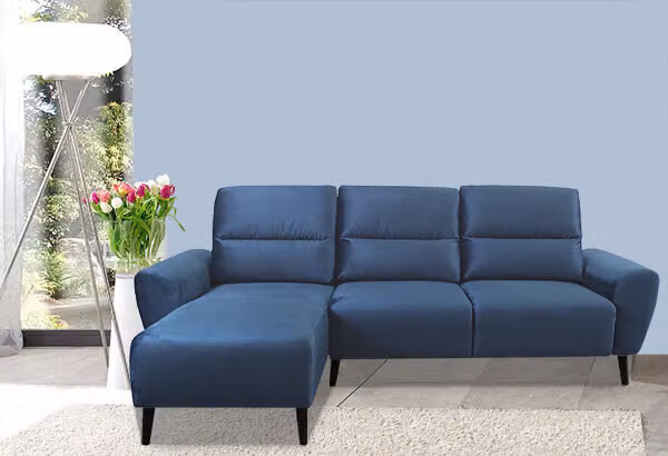 Divano ad angolo Divano ad angolo imbottito Letto ad angolo box funzione letto blu scuro Recamiere sinistra