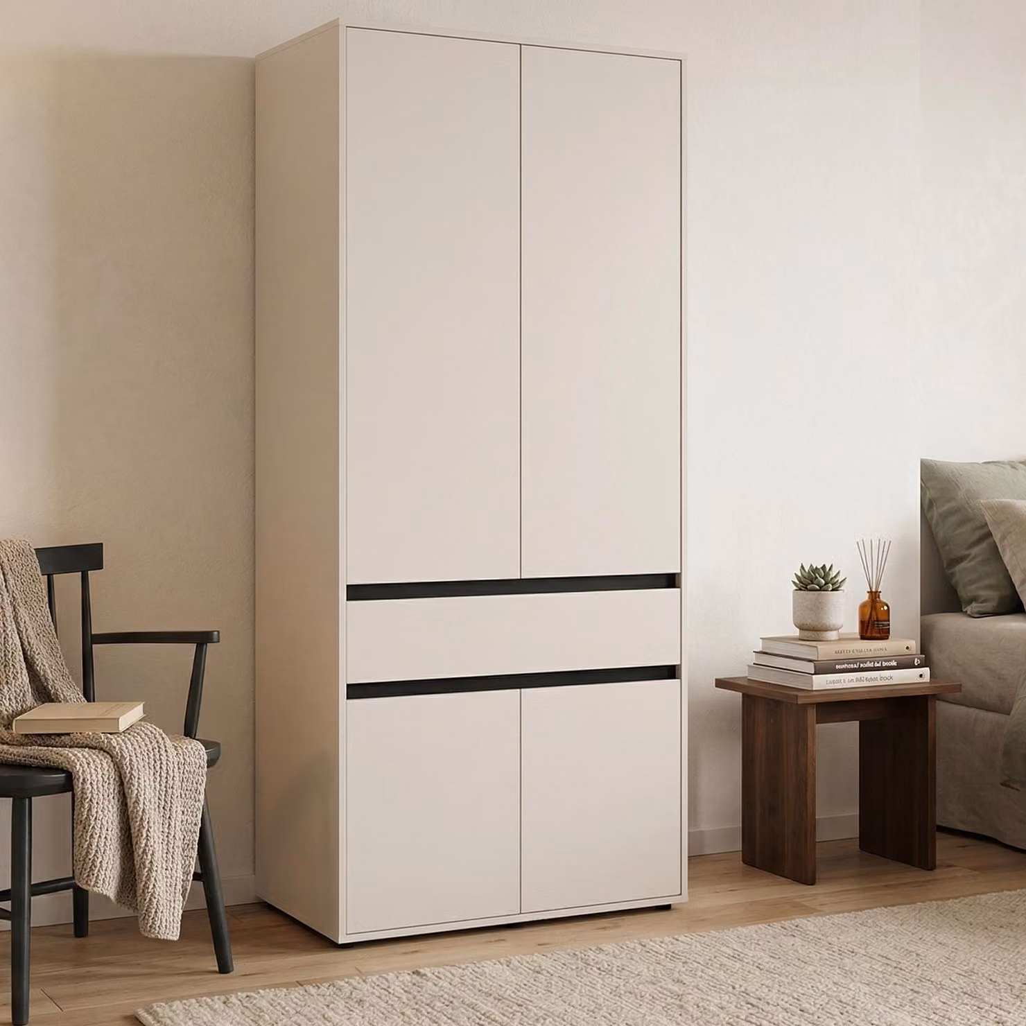Dmora Guardaroba Grande Vimercati 93x211h cm Bianco, 3 Ripiani Appendiabiti