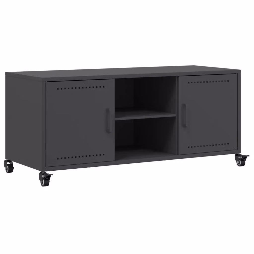 Mobile TV moderno vidaXL in metallo nero con ruote L: 100,5 cm, P: 39 cm, H: 43,5 cm – 2