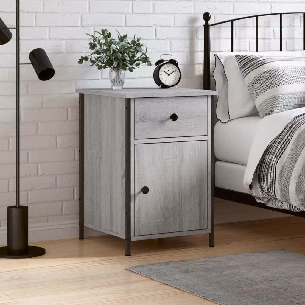 Comodino moderno vidaXL in legno e metallo, colore grigio, L 40 cm x P 42 cm x H 60 cm