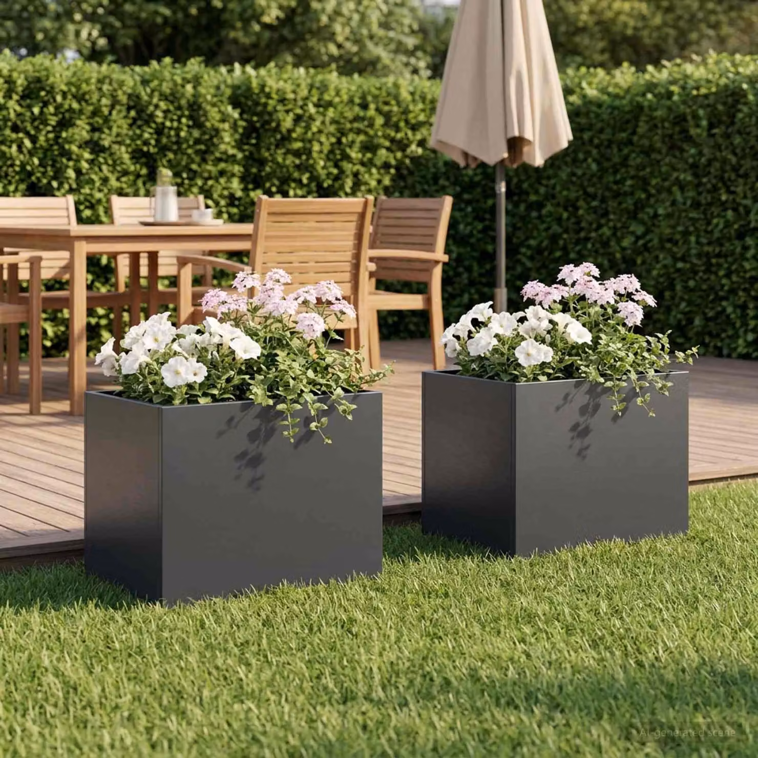 Set di 2 vasi da giardino vidaXL in metallo colore antracite L: 40 cm, P: 30 cm, H: 30 cm